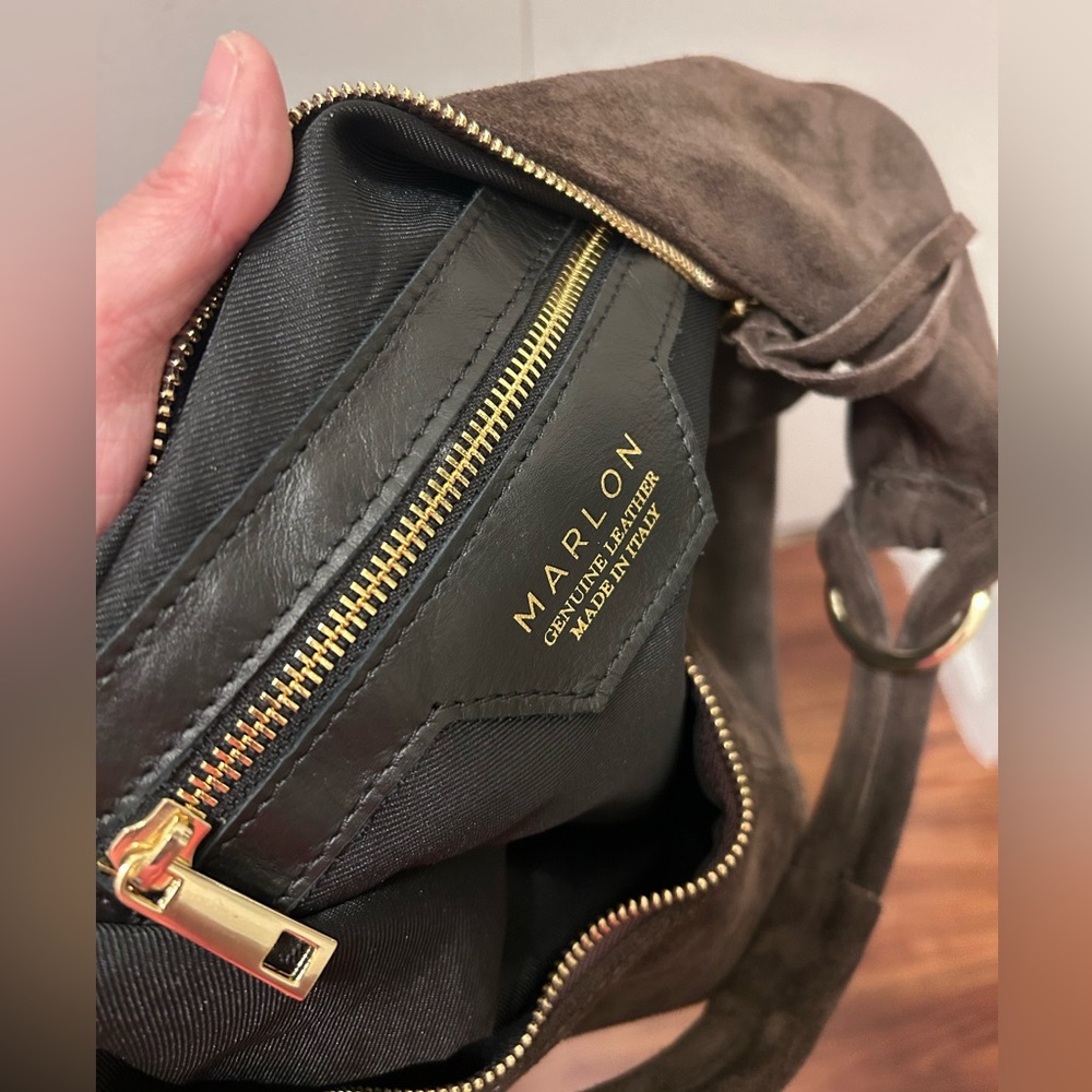 Marlon Made In Italy Dark Brown Suede Hobo Bag- Genuine Leather - Picture 14 of 16
